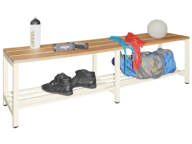 banc-patère,LxP 1500x370mm,barrettes en bois hêtre,piètement RAL901