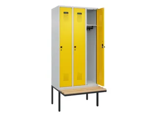 locker met bank,HxBxD 2120x900x815mm,3vak,vak B 300mm,draaigrendel - 2