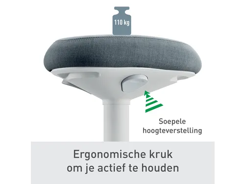 Ergo actieve zit/sta kruk met comfortzitting en gasveer 57-82cm grijs
