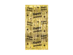 Feestgordijn Classy Party Curtain 'Happy Birthday' Goud-Zwart 1x2m