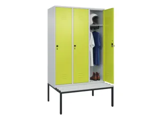 locker met bank,HxBxD 2120x1200x815mm,3vak,vak B 400mm,draaigrendel - 3