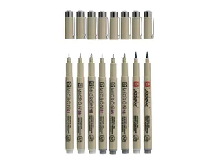 Fineliner Sakura Pigma Micron 6 schrijfbreedtes - 2 brushpen koudgrijs - 4