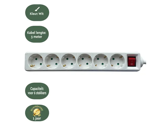 Stekkerdoos BRASQ 6 voudig 3 meter wit