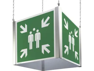 Kubus met vluchtroutepictogrammen,verzamelpunt,aluminium - 1