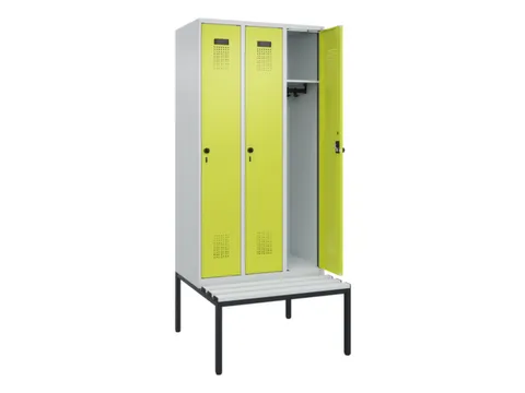 locker met bank,HxBxD 2120x900x815mm,3vak,vak B 300mm,draaigrendel