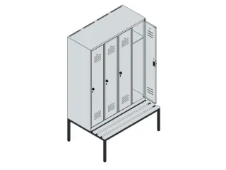 locker met bank,HxBxD 1950x1200x815mm,4vak,vak B 300mm,draaigrendel - 5