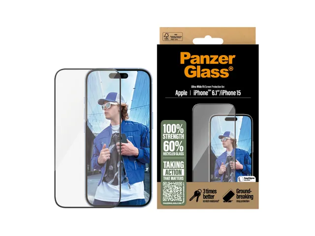 PanzerGlass Screen Protector iPhone 16 | 15 | Ultra-Wide Fit, Apple