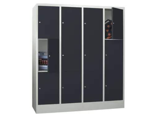lockerkast,HxBxD 1850x1600x500mm,4x3vakken,RAL7035,front RAL7016