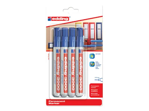 Viltstift edding 3000 rond blauw 1.5-3mm blister à 4st