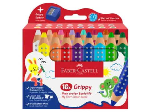 Kleurpotlood Faber-Castell Grippy XXL Jumbo etui 16 stuks en puntensli