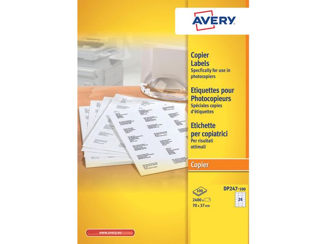 kopieeretiket Avery 70x37mm 100 vel 24 etiketten per vel wit | AveryEtiketten.nl