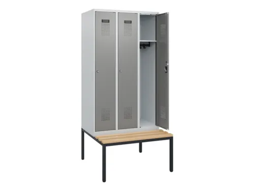 locker met bank,HxBxD 1950x900x815mm,3vak,vak B 300mm,cilinderslot