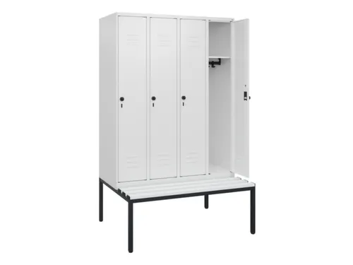 locker met bank,HxBxD 1950x1200x815mm,4vak,vak B 300mm,draaigrendel