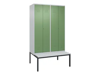 PBM-locker met bank,HxBxD 2120x1200x815mm,4vak,vak B 300mm,cil.-slot - 1