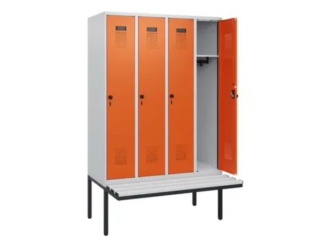 locker met bank,HxBxD 1950x1200x815mm,4vak,vak B 300mm,draaigrendel
