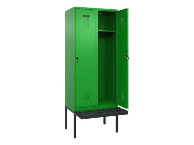 locker met bank,HxBxD 2120x800x815mm,2vak,vak B 400mm,draaigrendel