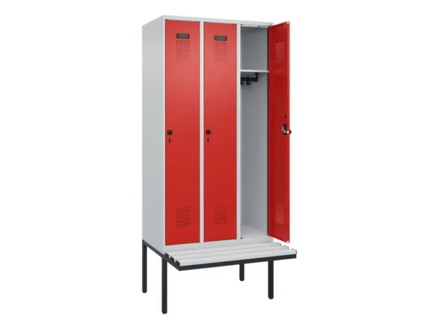 locker met bank,HxBxD 2120x900x815mm,3vak,vak B 300mm,draaigrendel