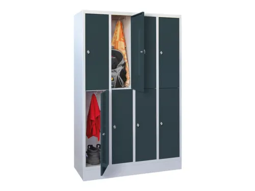 lockerkast,HxBxD 855x1200x500mm,4x2vakken,RAL7035,front RAL7016