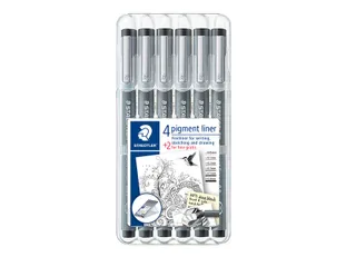 Fineliner Staedtler Pigment 308 zwart set 4+2 gratis 0.05-0.8mm - 1