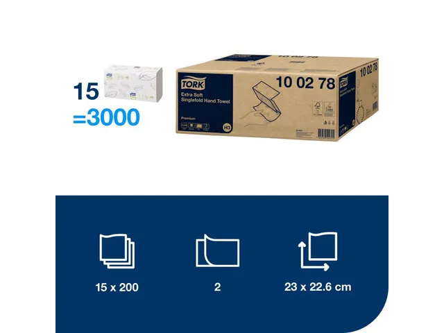 Tork 100278 Handdoek Premium H3 ZigZag Extra Soft 2-laags 15x200vel