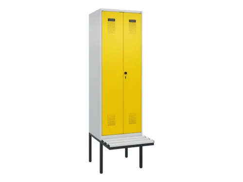 PBM-locker met bank,HxBxD 2120x600x815mm,2vak,vak B 300mm,draaigrendel