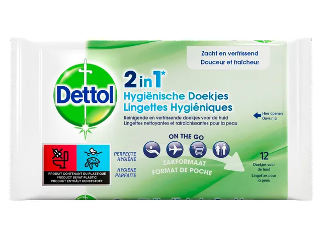 Hygiënische verfrissingsdoekjes Dettol Wipes 2-in-1 12 stuks