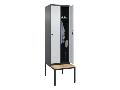 locker met bank,HxBxD 2120x600x815mm,2vak,vak B 300mm,draaigrendel