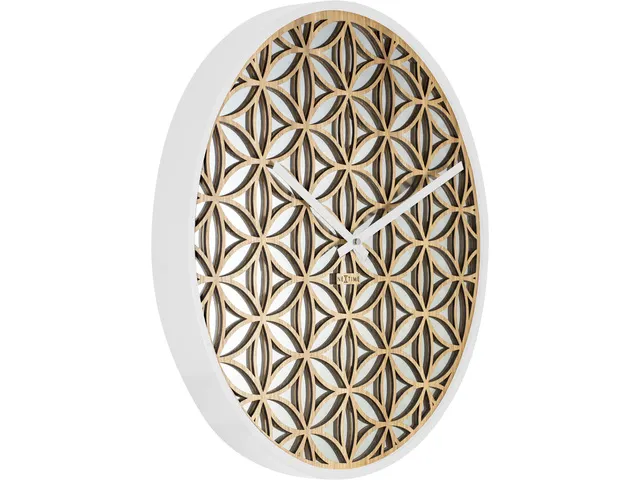 Horloge murale NeXtime 'Bella Mirror' Ø50cm bois/miroir blanc