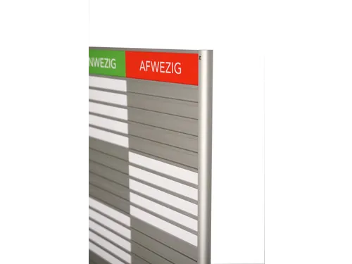 Menoor In-Uit bord 30 namen Aluminium Aanwezig/Afwezig Groen/rood