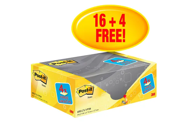 Memoblok 3M Post-it 655 76x127mm geel 16 + 4 gratis