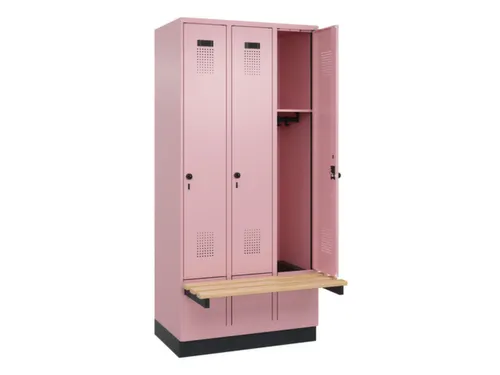 locker met bank,HxBxD 1950x900x815mm,3vak,vak B 300mm,draaigrendel