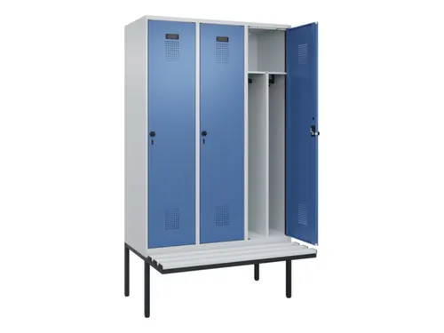 locker met bank,voor scheiding van kleding,HxBxD 2120x1200x815mm,3vak