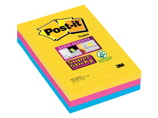 Memoblok 3M Post-it 4690 Super Sticky 101x152mm lijn Rio Assorti