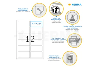 HERMA 10304 Verwijderbare etiketten A4 88,9x46,6mm Wit 1200 stuks - 3