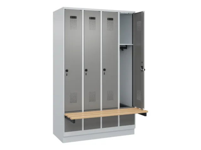 locker met bank,HxBxD 1950x1200x815mm,4vak,vak B 300mm,draaigrendel