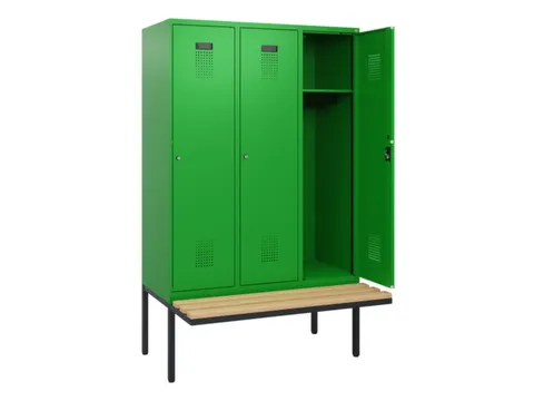 locker met bank,HxBxD 1950x1200x815mm,3vak,vak B 400mm,cilinderslot