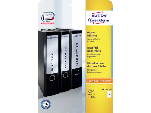 Avery L4761-25 Rugetiket 61x192mm Zelfklevend Wit 100 stuks