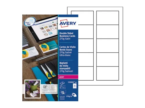 Visitekaart Avery C32026-10 85x54mm dubbelzijdig 270gr 100 stuks