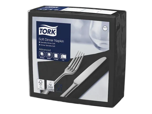 Serviette de table Tork 477675 Dinner 3 ép Pli 1/4 39x39cm Noir