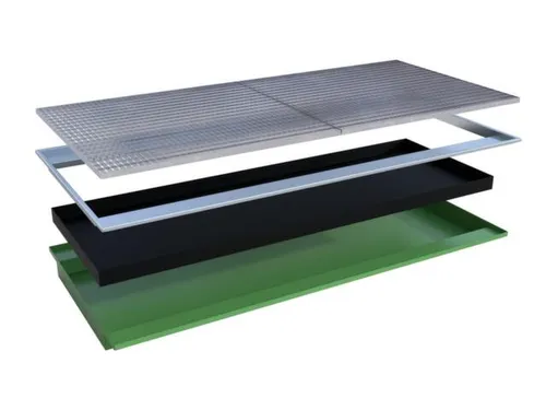 ophangbak,opvangvol. 200l,HxBxD 135x2665x1265/915mm,m. PE-element