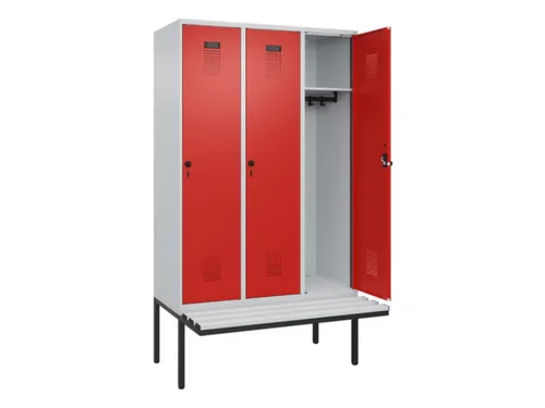 locker met bank,HxBxD 2120x1200x815mm,3vak,vak B 400mm,draaigrendel