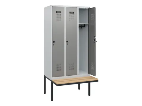 locker met bank,HxBxD 1950x900x815mm,3vak,vak B 300mm,draaigrendel