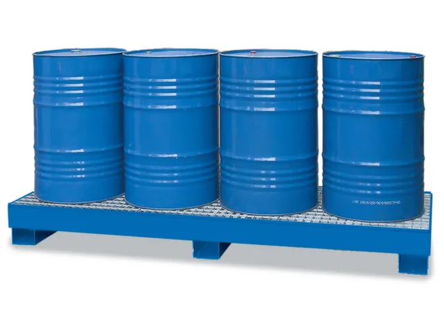 Opvangbak Staal 2420x820x240mm Voor 4x200l Vaten Rooster Blauw