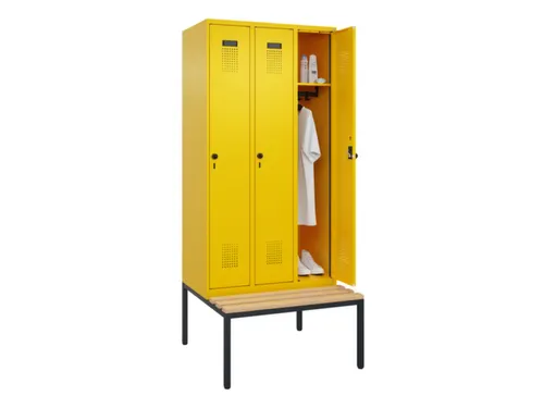 locker met bank,HxBxD 2120x900x815mm,3vak,vak B 300mm,draaigrendel