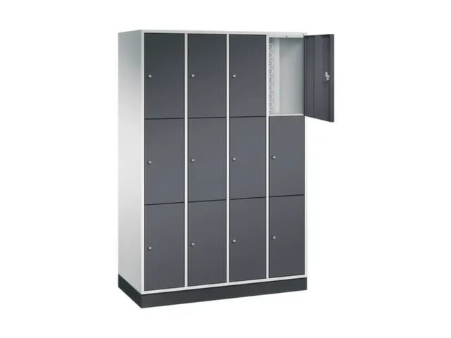 lockerkast,RAL 7035/RAL 7021,HxBxD 1950x1220x500mm,4x3vakken,cil.-slot