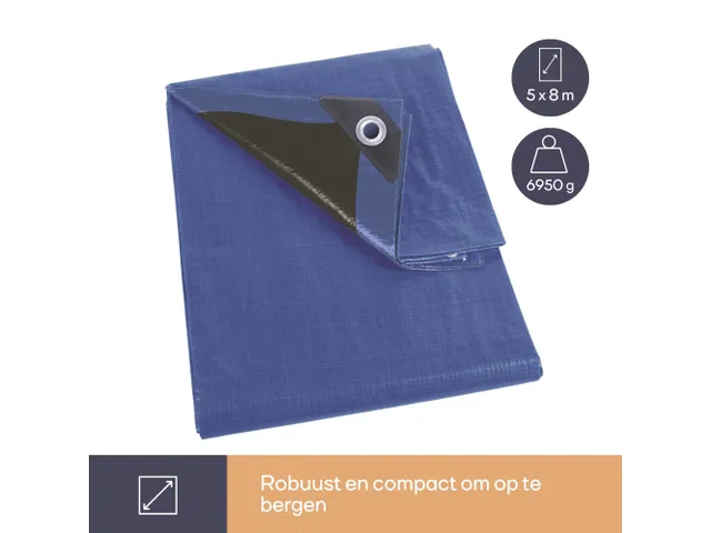 Dekzeil Blauw/Zwart Ultrasterk 5x8 Meter
