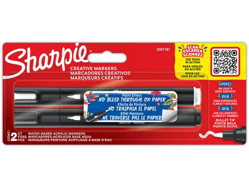 Viltstift Sharpie Creatieve marker zwart wit blister à 2 stuks