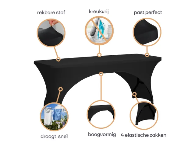 Hoes voor Tafel Zwart Stretch Rechthoekig met boogvorm 180x75x74 cm