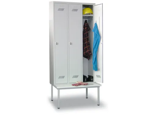 locker met bank,RAL 7035,HxBxD 2150x1200x500mm,3vak,vak B 400mm