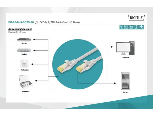 CAT 6A S-FTP patchkabel Cu LSZH AWG 26/7 Lengte 0,25m 10 stuks Grijs